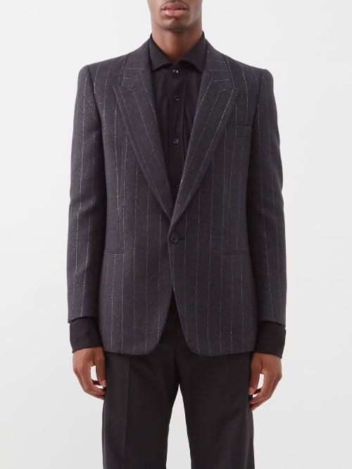 Saint Laurent - Single-breasted Wool-blend Pinstripe Blazer - Mens - Dark Grey