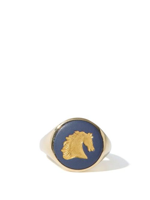 Matchesfashion.com Ferian - Horse Wedgwood Cameo & 9kt Gold Signet Ring - Womens - Navy Gold