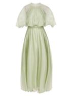 Matchesfashion.com Maria Lucia Hohan - Irini Detachable Cape Mousseline Gown - Womens - Light Green