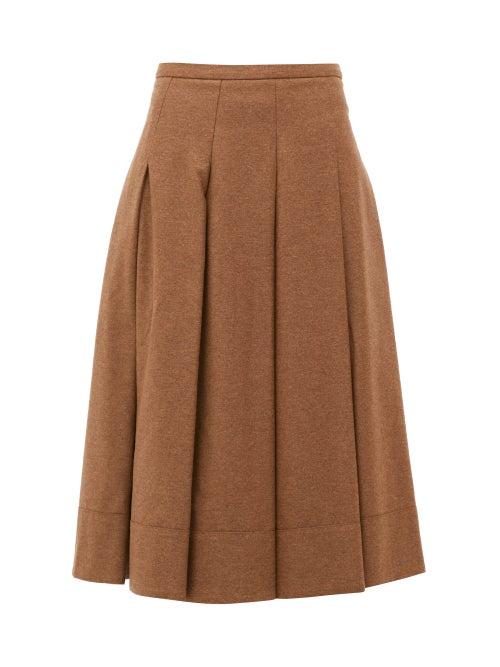 Matchesfashion.com Connolly - Pleated Twill Midi Skirt - Womens - Camel