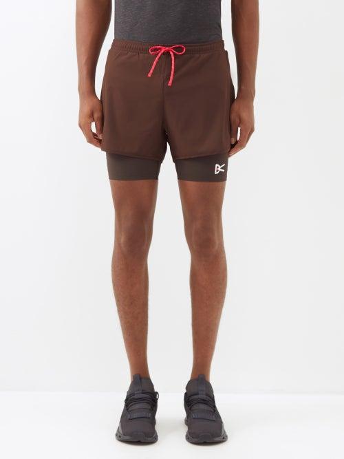 District Vision - Aaron Layered Jersey Running Shorts - Mens - Brown