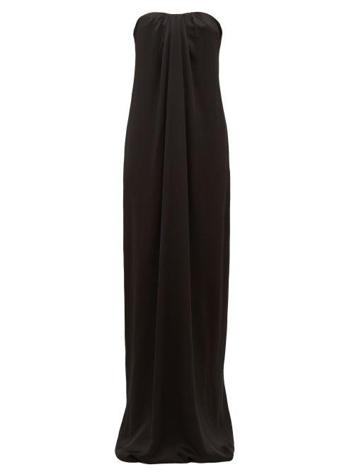 Matchesfashion.com William Vintage - Alexander Mcqueen Draped Strapless Silk Gown - Womens - Black