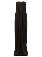 Matchesfashion.com William Vintage - Alexander Mcqueen Draped Strapless Silk Gown - Womens - Black