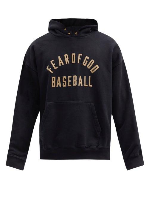 Matchesfashion.com Fear Of God - Baseball Flocked-logo Cotton Hooded Sweatshirt - Mens - Black