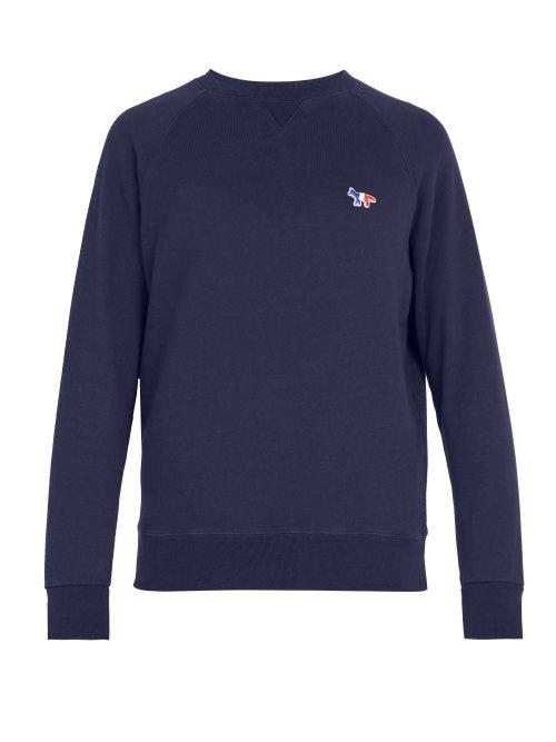 Matchesfashion.com Maison Kitsun - Logo Embroidered Cotton Sweatshirt - Mens - Navy
