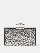 Alexander Mcqueen - Four Ring Crystal-embellished Leather Clutch Bag - Womens - Silver