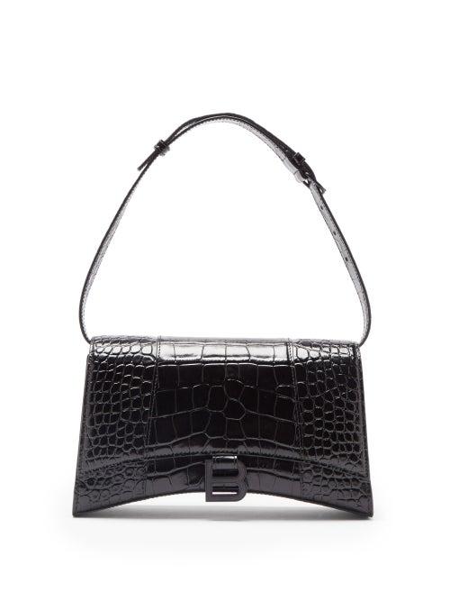 Matchesfashion.com Balenciaga - Hourglass Sling Crocodile-effect Leather Bag - Womens - Black