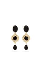 Matchesfashion.com Dolce & Gabbana - Crystal-embellished Floral-drop Clip Earrings - Womens - Black