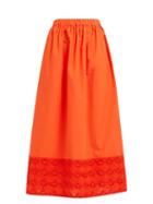 Matchesfashion.com Fendi - High Rise Broderie Anglaise Cotton Midi Skirt - Womens - Orange