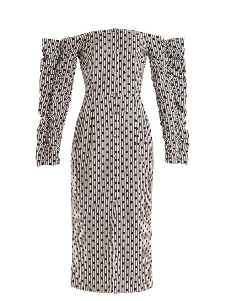 Anna October Off-the-shoulder Polka-dot Cotton Dress