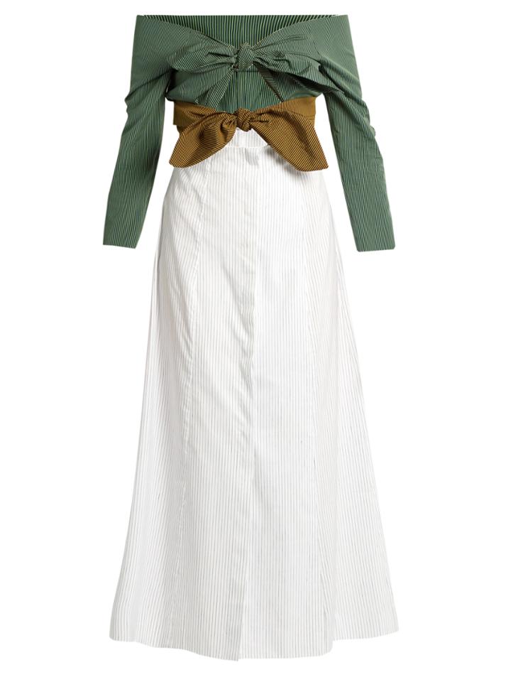Isa Arfen Double-knot Striped Cotton Shirtdress