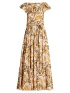 Matchesfashion.com La Doublej - Floral Print Stretch Woven Dress - Womens - Yellow Multi