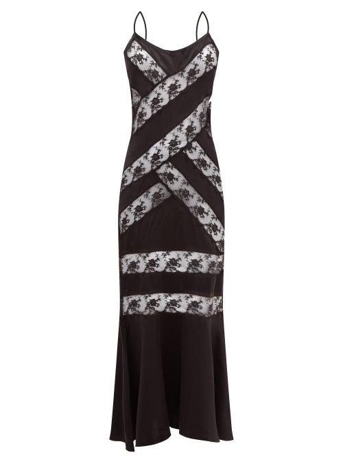 Matchesfashion.com Sir - Aries Chantilly-lace Silk-charmeuse Slip Dress - Womens - Black