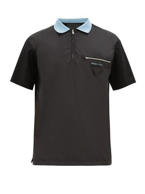 Matchesfashion.com Prada - Nylon Panelled Stretch Cotton Polo Shirt - Mens - Black