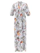 Ladies Rtw Erdem - Mustique Parrot-print Cotton-blend Dress - Womens - Blue Multi