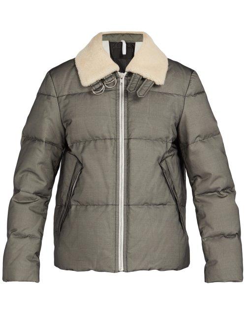 Matchesfashion.com Helmut Lang - Shearling Trimmed Silk Organza Down Jacket - Mens - Black