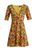 Matchesfashion.com Saloni - Corinne Floral Print Silk Dress - Womens - Yellow Multi