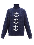 Shrimps - Bartholomew Anchor Merino-blend Roll-neck Sweater - Womens - Navy White