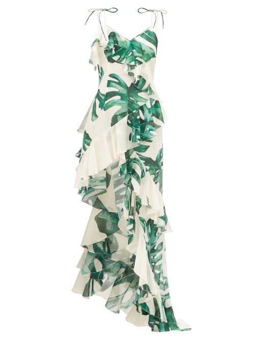 Raquel Diniz - Stella Leaf-print Silk-blend Maxi Dress - Womens - Green Multi