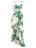 Raquel Diniz - Stella Leaf-print Silk-blend Maxi Dress - Womens - Green Multi