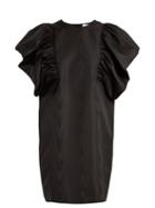Matchesfashion.com Msgm - Oversized Ruffled Sleeve Moire Dress - Womens - Black