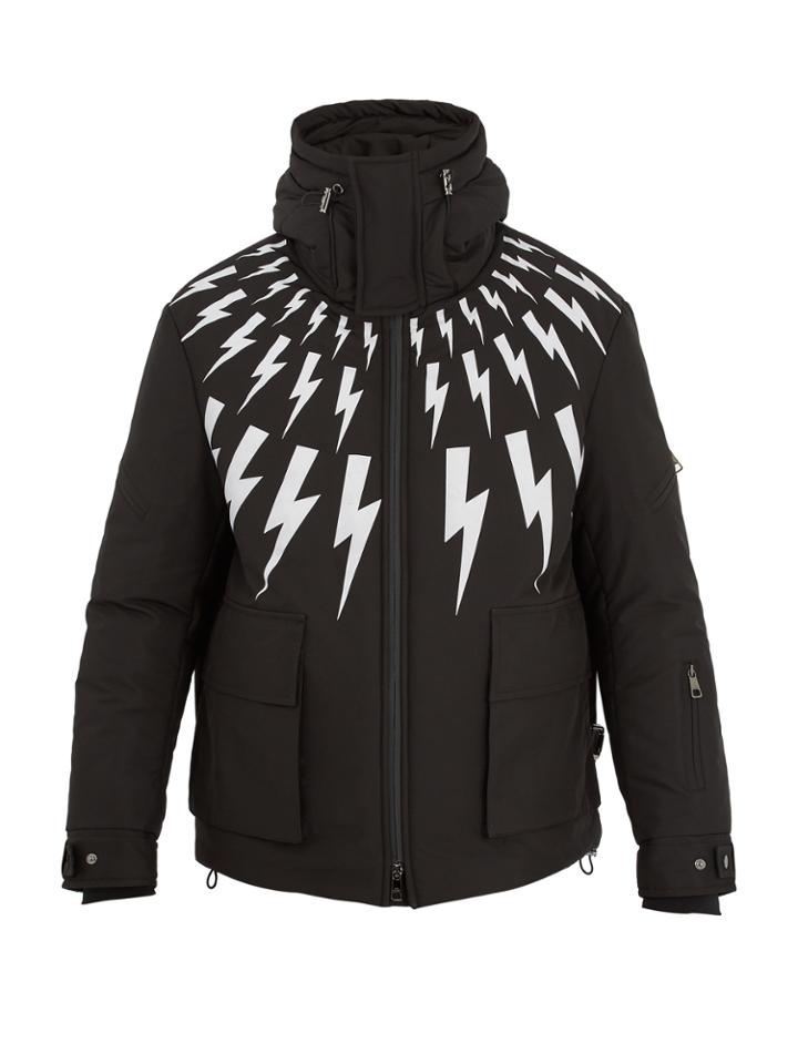 Neil Barrett Lightning Bolt-print Hooded Ski Jacket