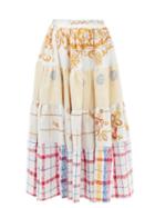 Ladies Rtw Rianna + Nina - Kendima Floral Cross-stitched Cotton Maxi Skirt - Womens - Multi