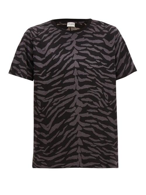 Matchesfashion.com Saint Laurent - Zebra Print Cotton Jersey T Shirt - Mens - Black Grey