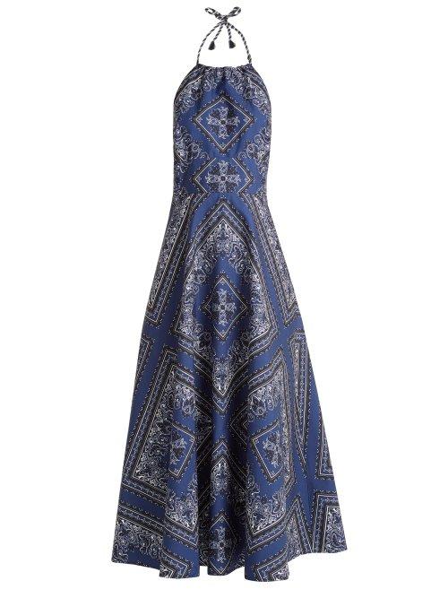 Matchesfashion.com Redvalentino - Bandana Print Cotton Halterneck Dress - Womens - Blue Multi