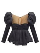 Matchesfashion.com Khaite - Kim Puff-sleeve Sweetheart-neckline Satin Top - Womens - Black