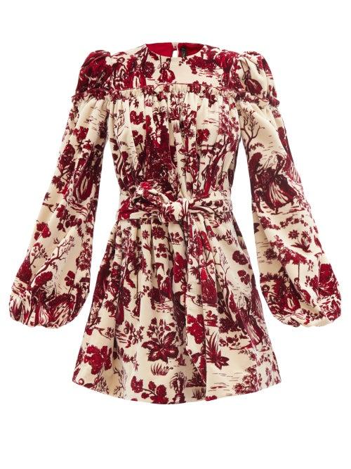 The Vampire's Wife - The Smock Toile De Jouy Cotton-velvet Dress - Womens - Burgundy Print