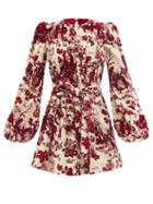 The Vampire's Wife - The Smock Toile De Jouy Cotton-velvet Dress - Womens - Burgundy Print
