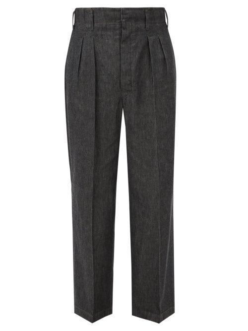 Lemaire - Pleated Cotton-chambray Suit Trousers - Mens - Dark Grey