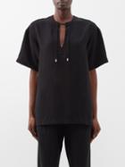 Toteme - Drawstring-front Slubbed-canvas Top - Womens - Black