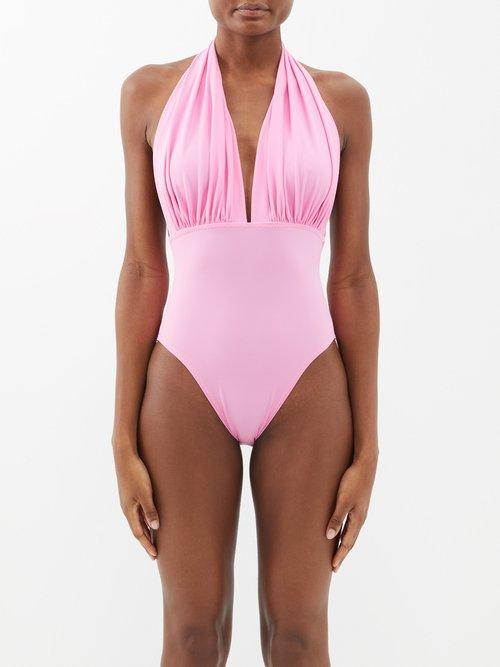 Norma Kamali - Mio Halterneck Swimsuit - Womens - Light Pink