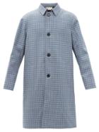Marni - Single-breasted Check Wool Overcoat - Mens - Light Blue