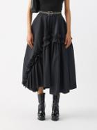 Alexander Mcqueen - Ruffled Asymmetric Faille Midi Dress - Womens - Black