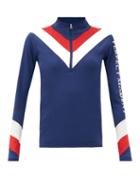 Matchesfashion.com Perfect Moment - Chevron-striped Quarter-zip Thermal Top - Womens - Navy