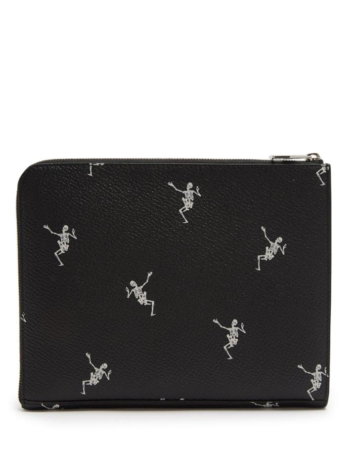 Alexander Mcqueen Skeleton-print Zip-around Leather Pouch