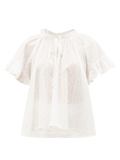 Loup Charmant - Marina Ruffled Swiss Dot Cotton-voile Top - Womens - White