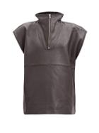 Matchesfashion.com Ganni - Quarter-zip Whipstitched-leather Top - Womens - Dark Brown