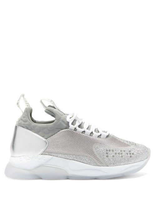 Matchesfashion.com Versace - Cross Chainer Glitter Embellished Trainers - Mens - Silver