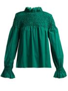 Matchesfashion.com Merlette - Majorelle Smocked Cotton Blouse - Womens - Green