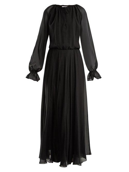 Matchesfashion.com Raquel Diniz - Kate Tie Neck Silk Chiffon Dress - Womens - Black
