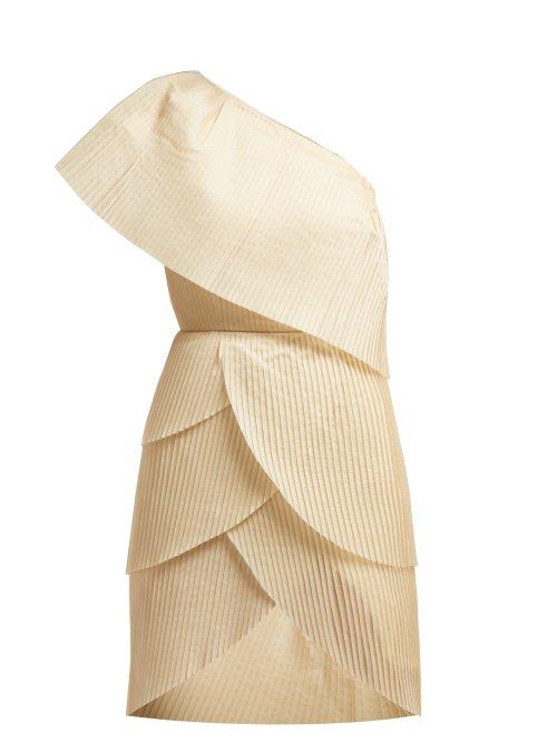 Matchesfashion.com Aje - Blythe Asymmetric Pleated Mini Dress - Womens - Light Yellow