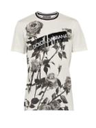 Matchesfashion.com Dolce & Gabbana - Logo And Rose Print Cotton T Shirt - Mens - White