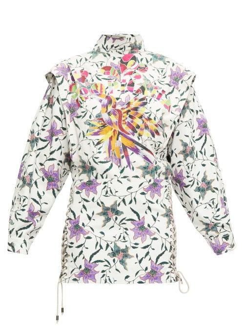 Matchesfashion.com Isabel Marant - Givens Floral-print Canvas Mini Dress - Womens - White Multi