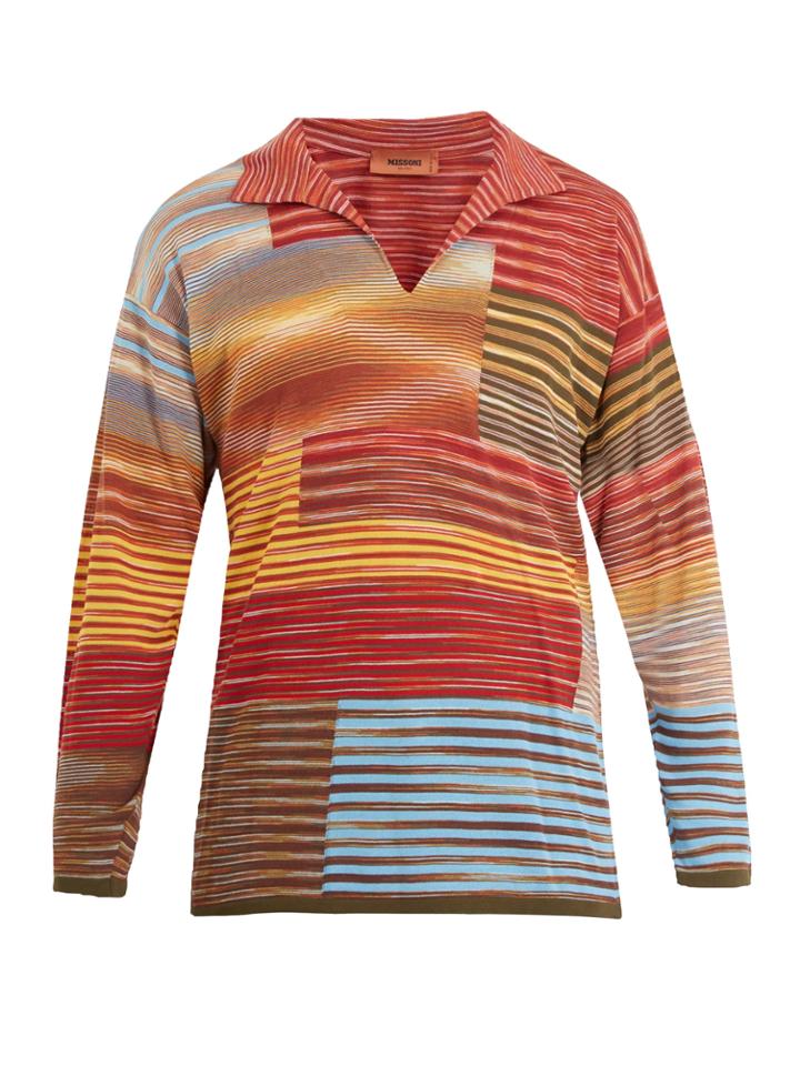 Missoni Long-sleeved Open-neck Stripe Sweater