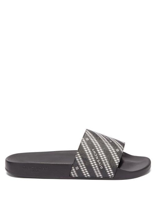 Matchesfashion.com Givenchy - Chain-print Coated-canvas Slides - Mens - Black White