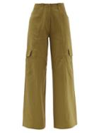 Ladies Rtw Petar Petrov - Garnet Cargo-pocket Cotton-gabardine Trousers - Womens - Dark Green